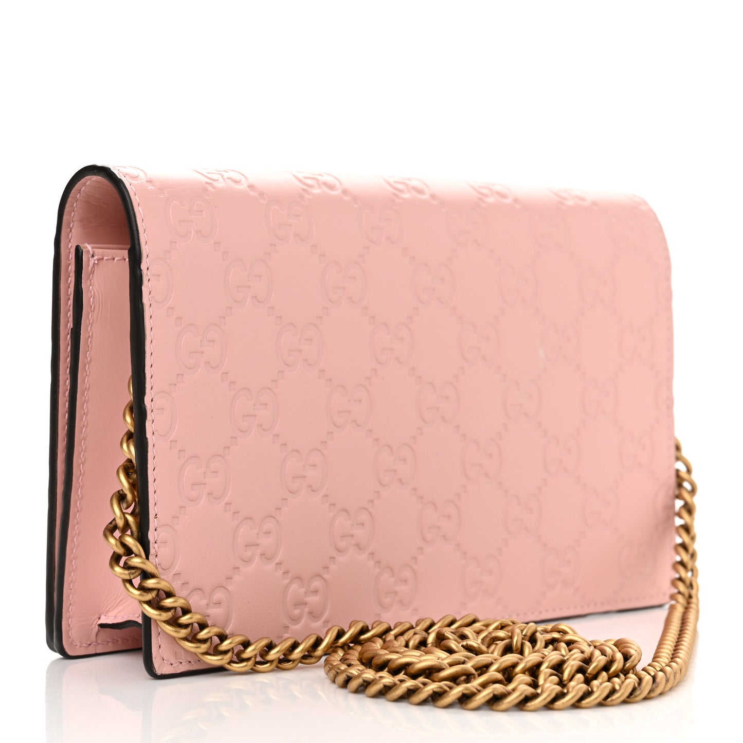 Guccissima Signature Crystal Cat Chain Wallet Light Candy Pink