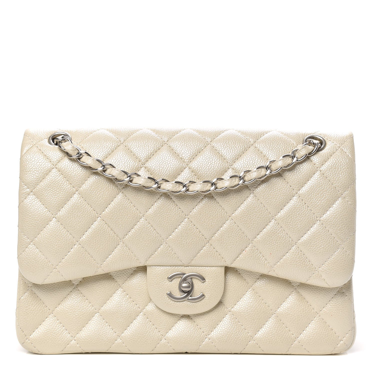 Chanel Pearly Caviar Quilted Jumbo Double Flap Dark White 1 of 13