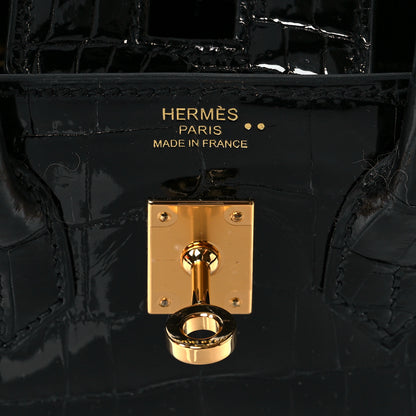 Hermes Shiny Niloticus Crocodile Birkin 25 Black 6 of 11