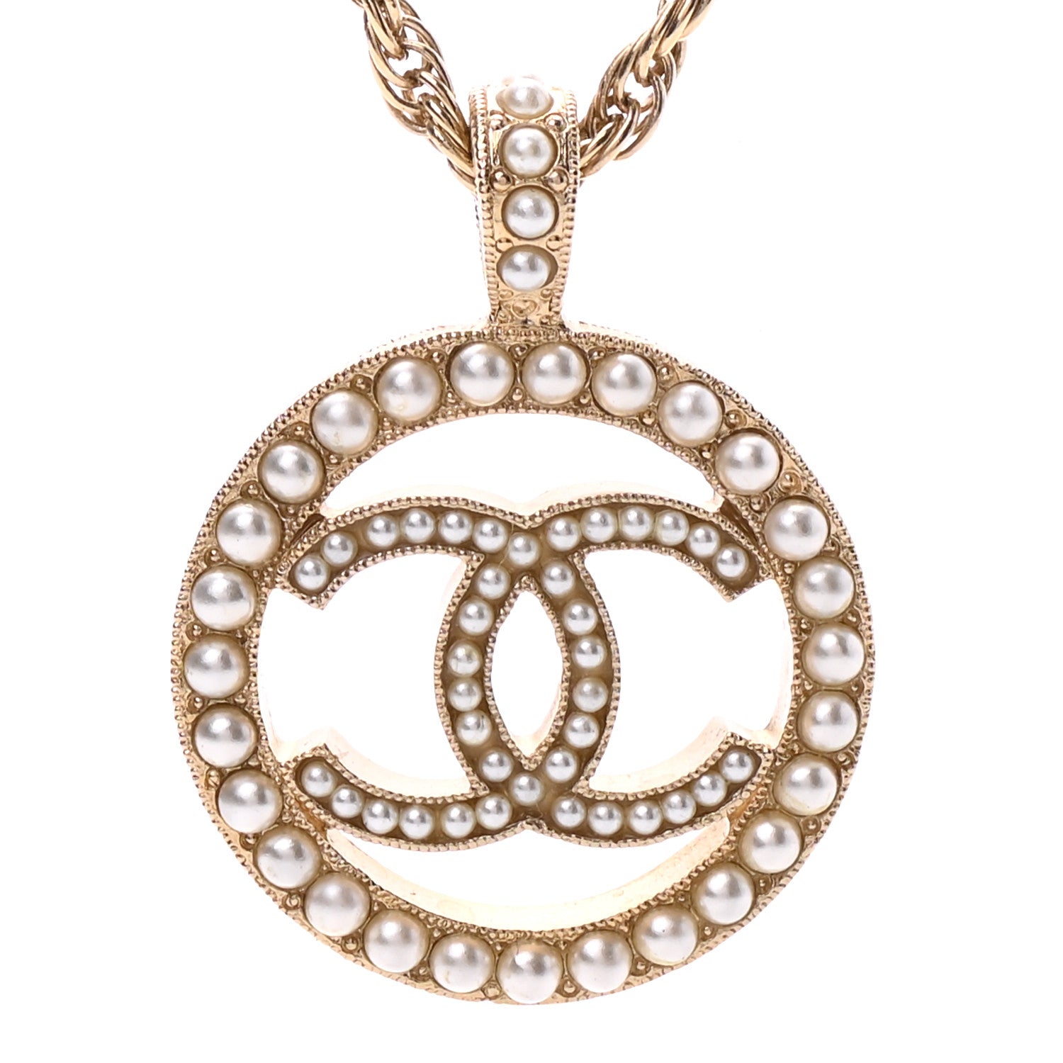 Chanel Pearl CC Round Pendant Necklace Gold 4 of 5