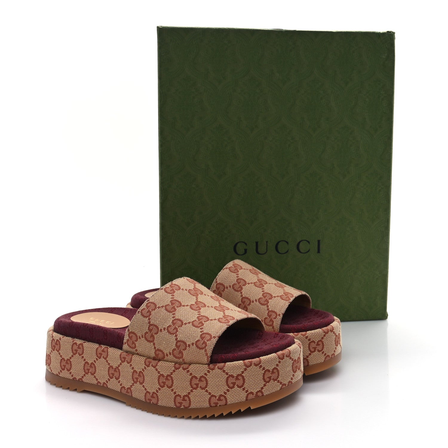 Gucci Canvas GG Monogram Angelina Platform Slide Sandals 37.5 Beige Ruggine 10 of 10