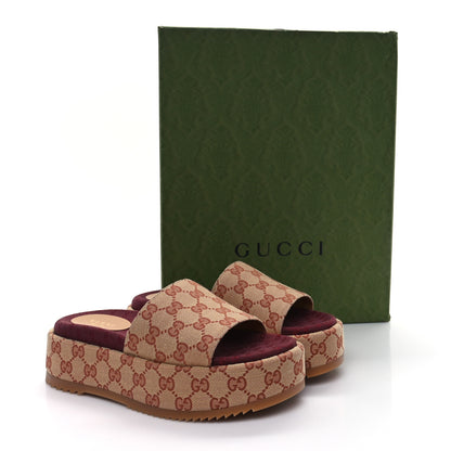 Gucci Canvas GG Monogram Angelina Platform Slide Sandals 37.5 Beige Ruggine 10 of 10