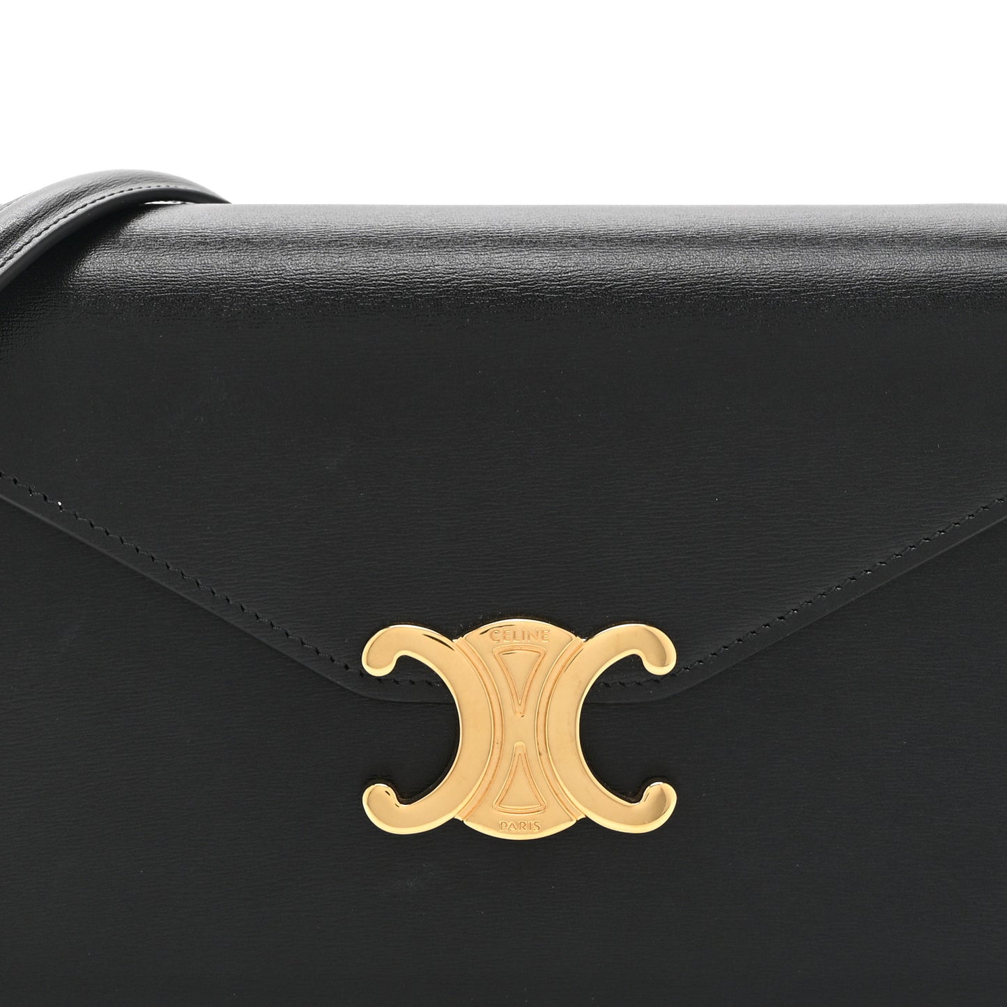 Shiny Calfskin Triomphe Margo Wallet on Chain Black