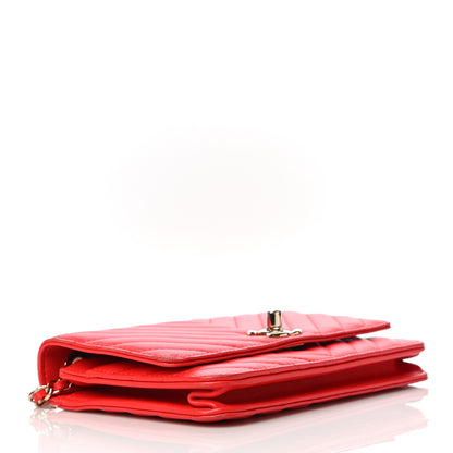 Chanel Lambskin Chevron Quilted Trendy CC Wallet On Chain WOC Red 4 of 22