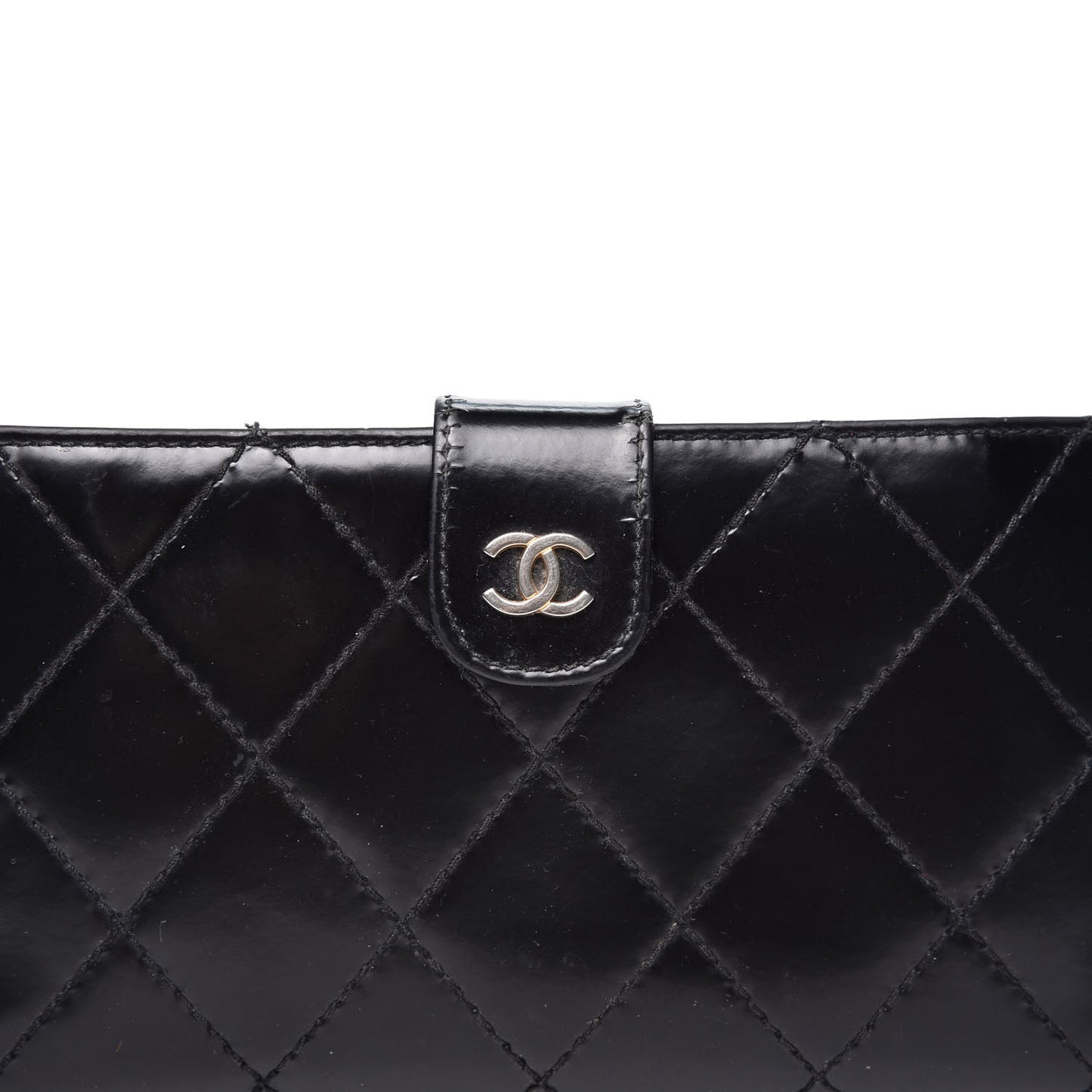Glazed Calfskin Diamond Stitched French Wallet Black