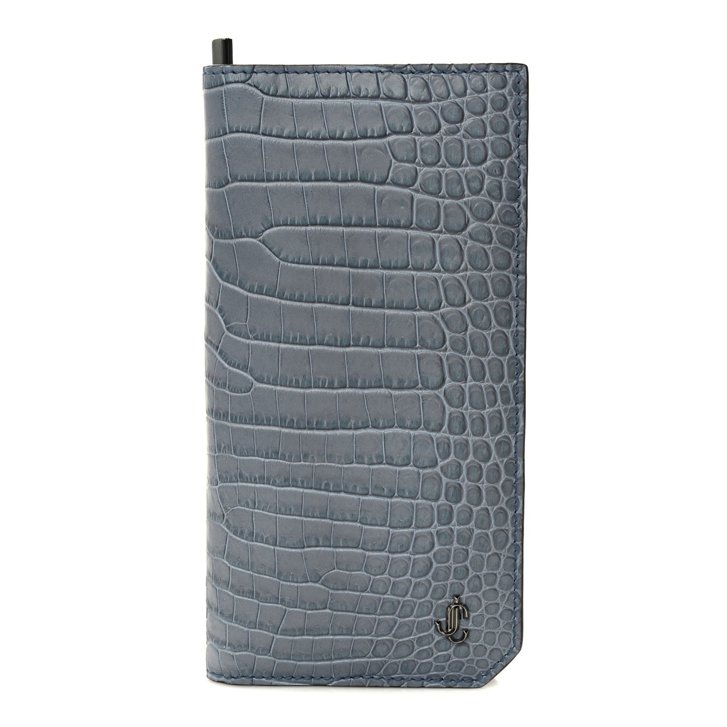 Calfskin Crocodile Embossed Saif Vertical Wallet Blue