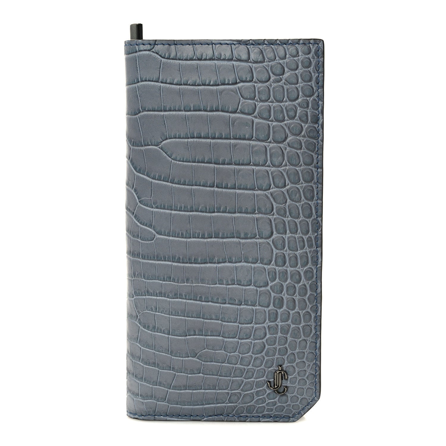Jimmy Choo Calfskin Crocodile Embossed Saif Vertical Wallet Blue 1 of 6