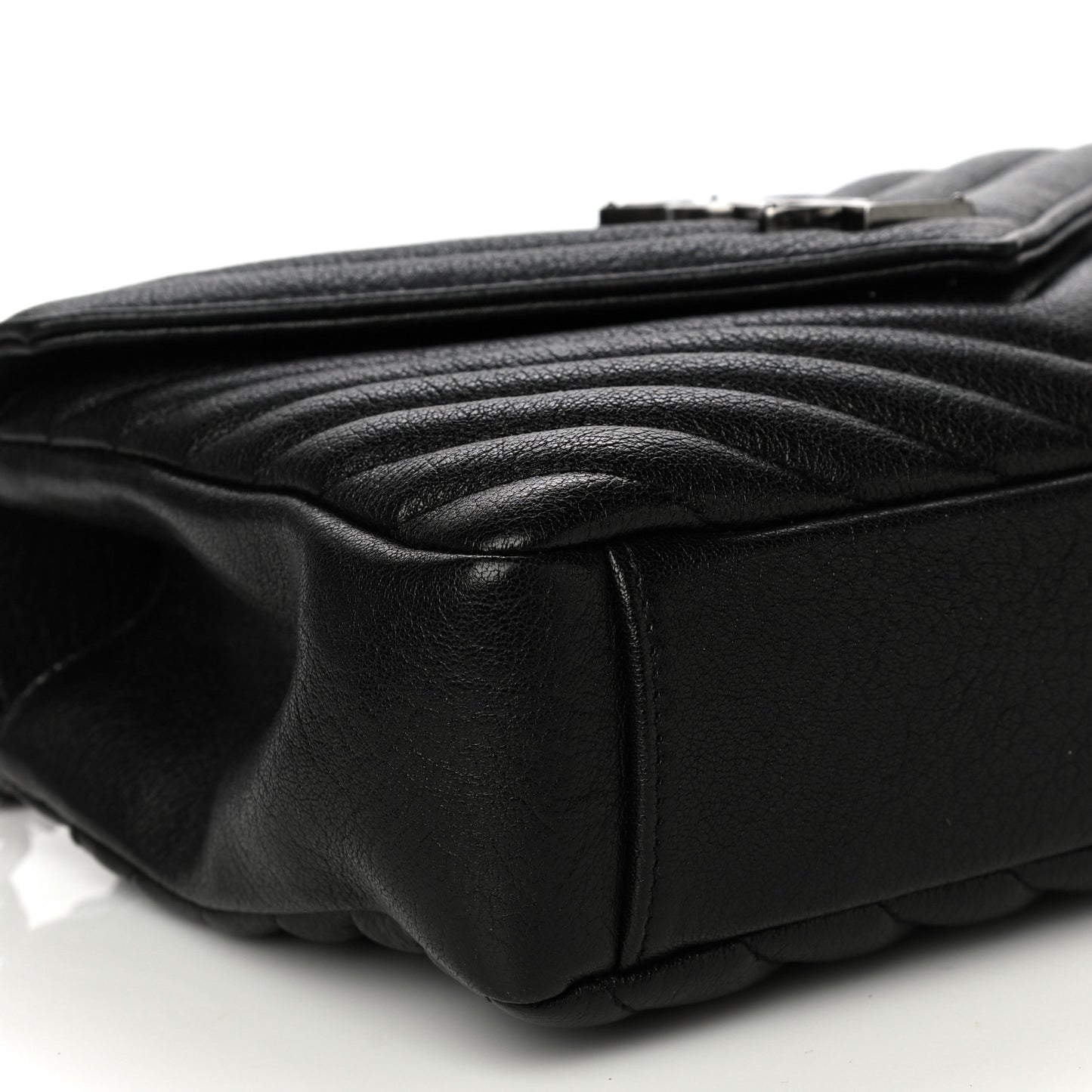 Sheepskin Matelasse Chevron Monogram Medium College Bag Black