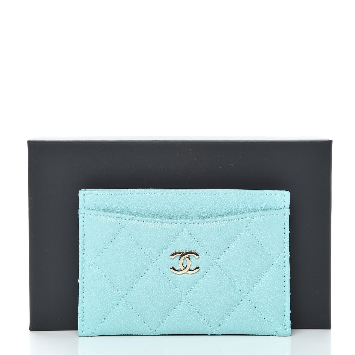 Caviar Quilted Card Holder Light Blue