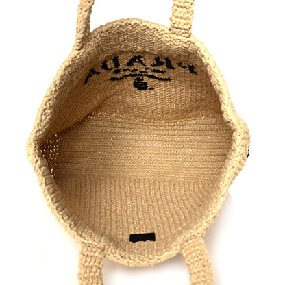 Prada Yarn Raffia Effect Crochet Embroidered Logo Tote Naturale 5 of 11