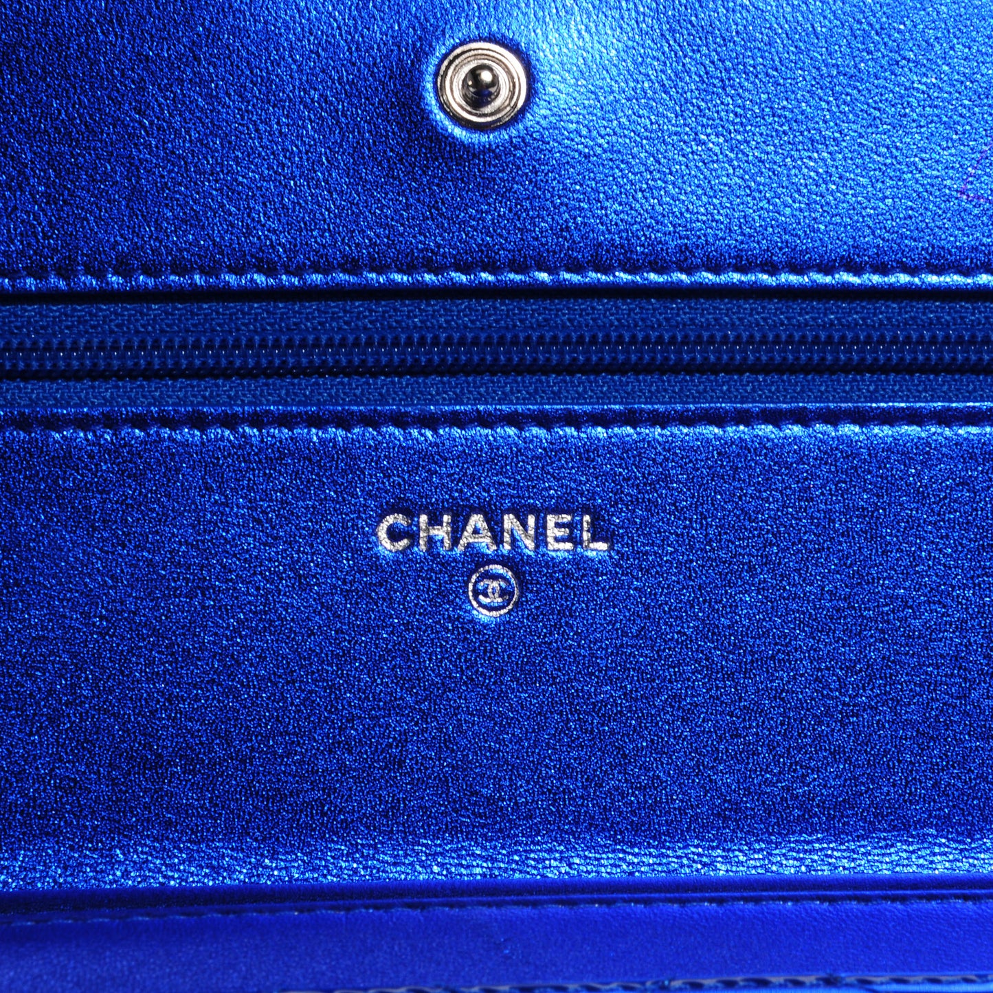 Metallic Patent Quilted Boy Wallet On Chain WOC Blue