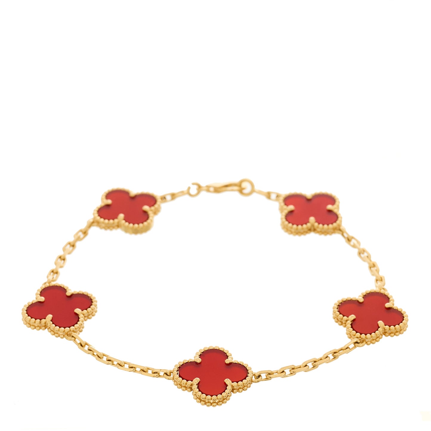 18K Yellow Gold Carnelian 5 Motifs Vintage Alhambra Bracelet