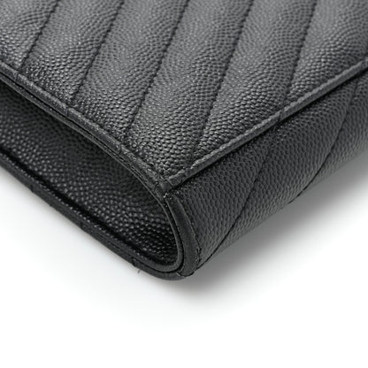 Saint Laurent Grain De Poudre Matelasse Chevron Monogram Envelope Clutch Black 12 of 15