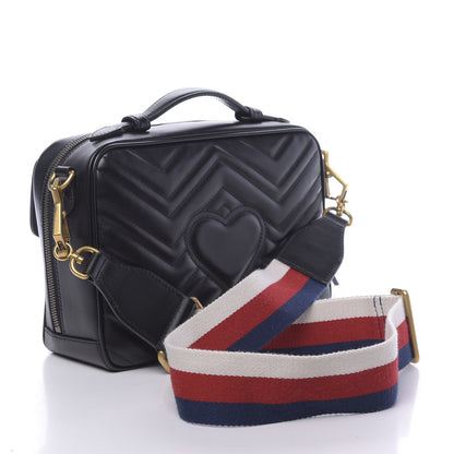 Gucci Calfskin Matelasse Sylvie Web Small GG Marmont Top Handle Shoulder Bag Black 3 of 11