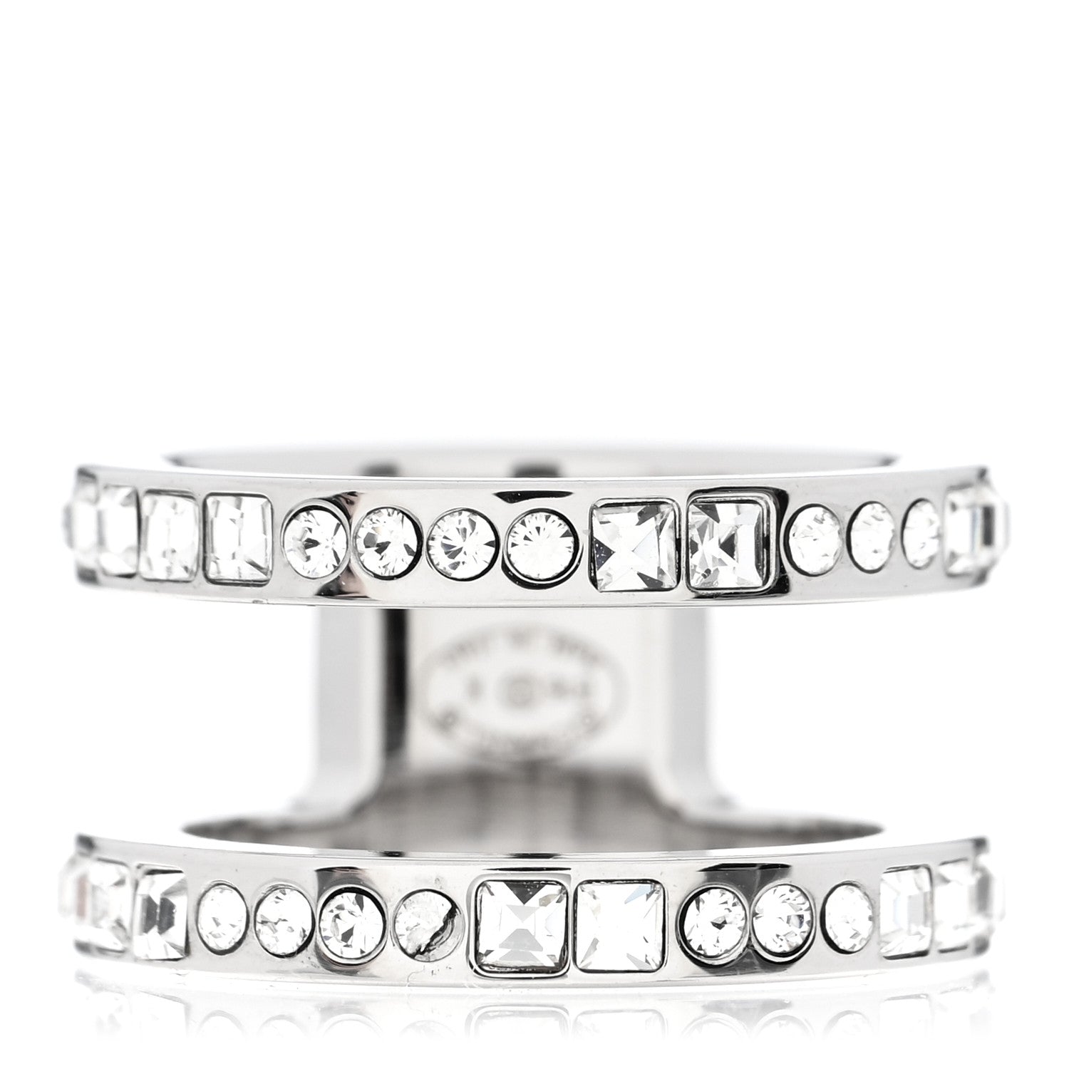 Chanel Crystal CC Ring 52 6 Silver 3 of 4