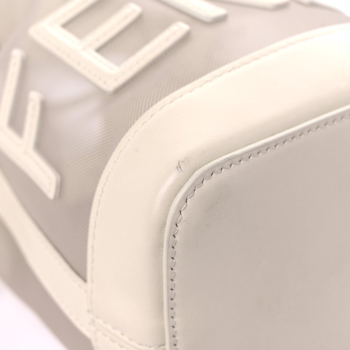 Mesh Vitello King F is Fendi Logo Embroidered Mini Mon Tresor Bucket Bag Sabbia White Ice