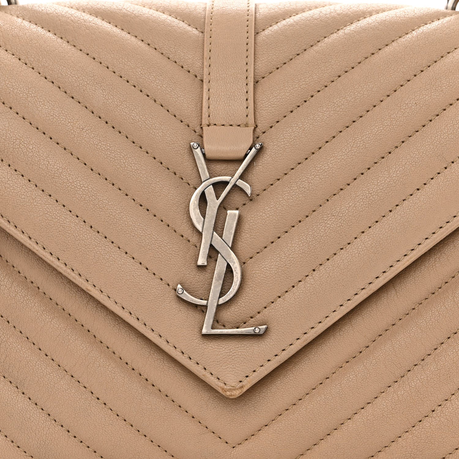 Saint Laurent Sheepskin Matelasse Chevron Monogram Medium College Bag Dark Beige 8 of 13