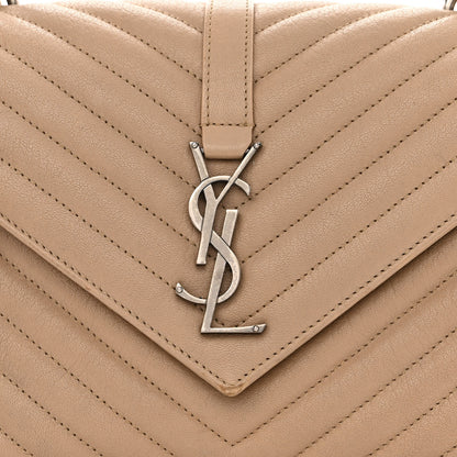 Saint Laurent Sheepskin Matelasse Chevron Monogram Medium College Bag Dark Beige 8 of 13