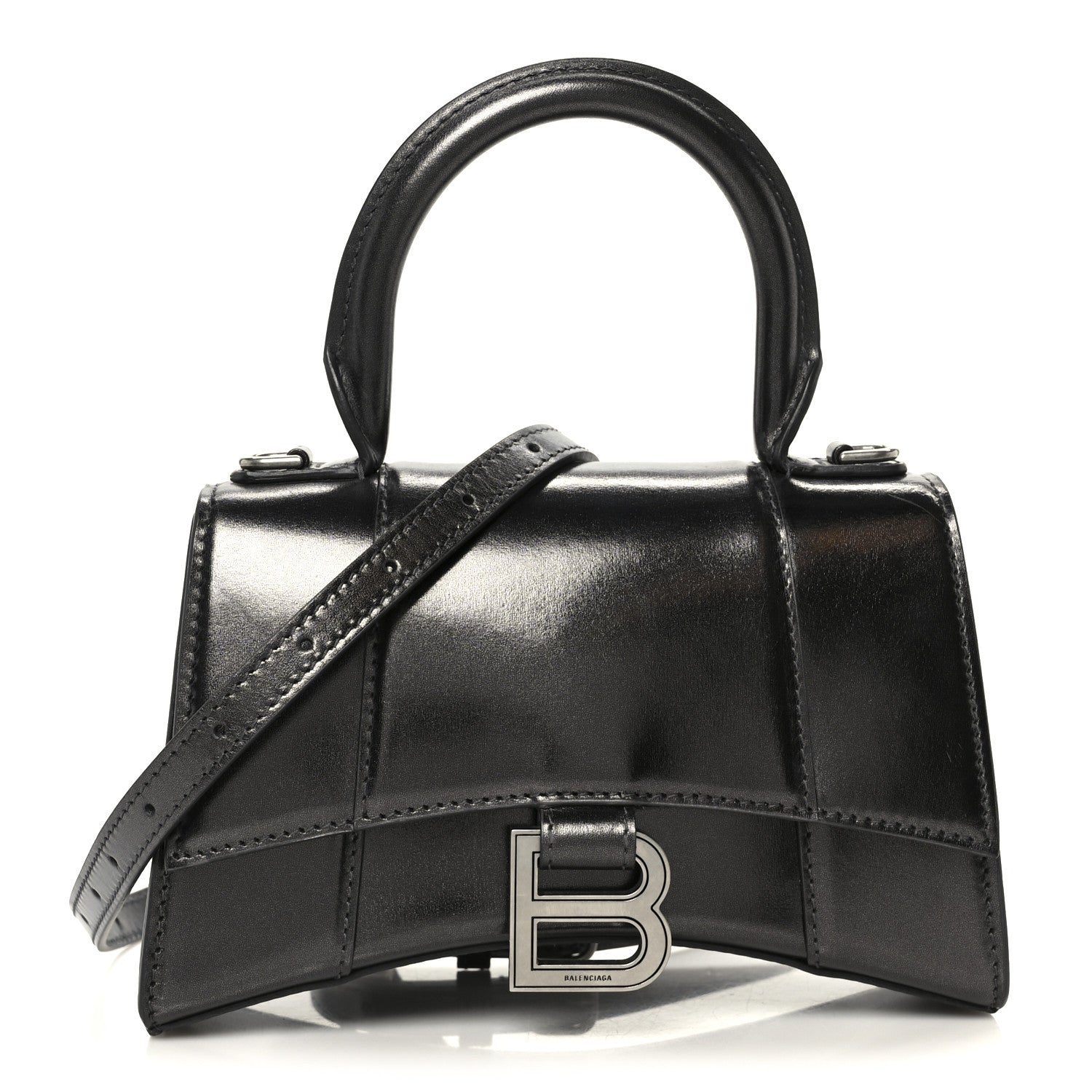 Balenciaga Metallic Calfskin Hourglass Top Handle Bag XS Gunmetal 1 of 11