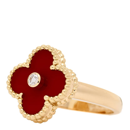 Van Cleef & Arpels 18K Yellow Gold Diamond Carnelian Vintage Alhambra Ring 51 5.75 3 of 6