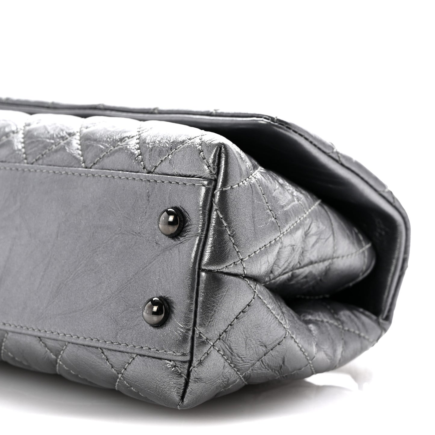 Metallic Aged Calfskin Quilted Mini Coco Handle Flap Silver