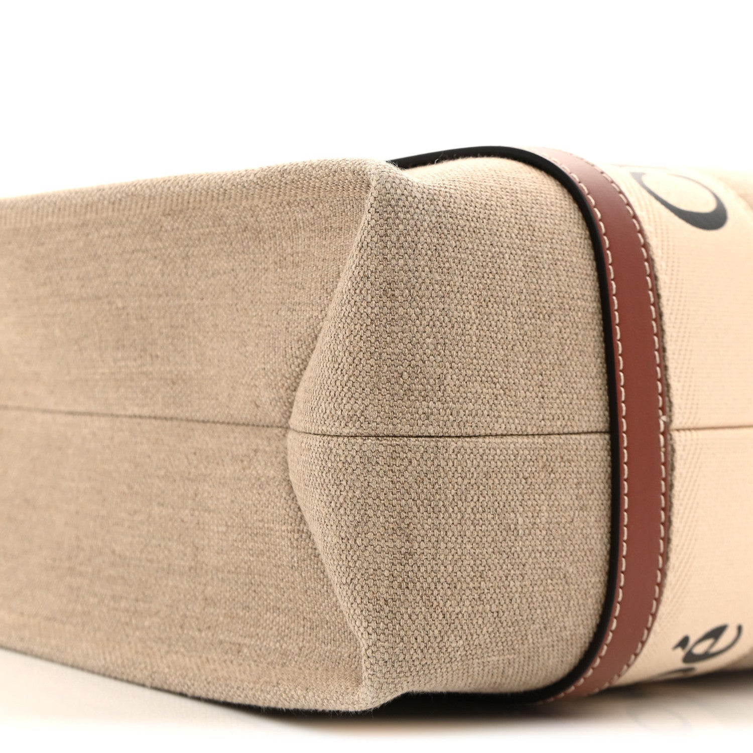 Chloe Linen Calfskin Medium Woody Ribbon Tote White Brown 10 of 14
