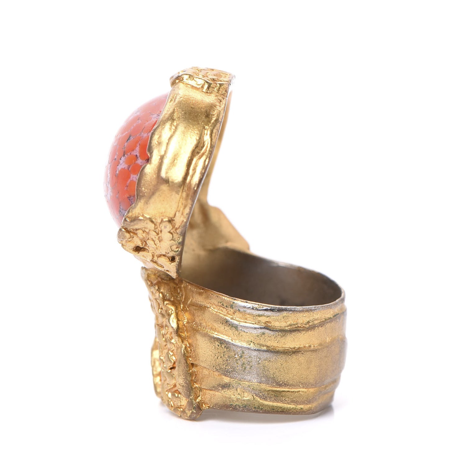 Glass Cabochon Arty Ovale Ring 7 Gold Coral