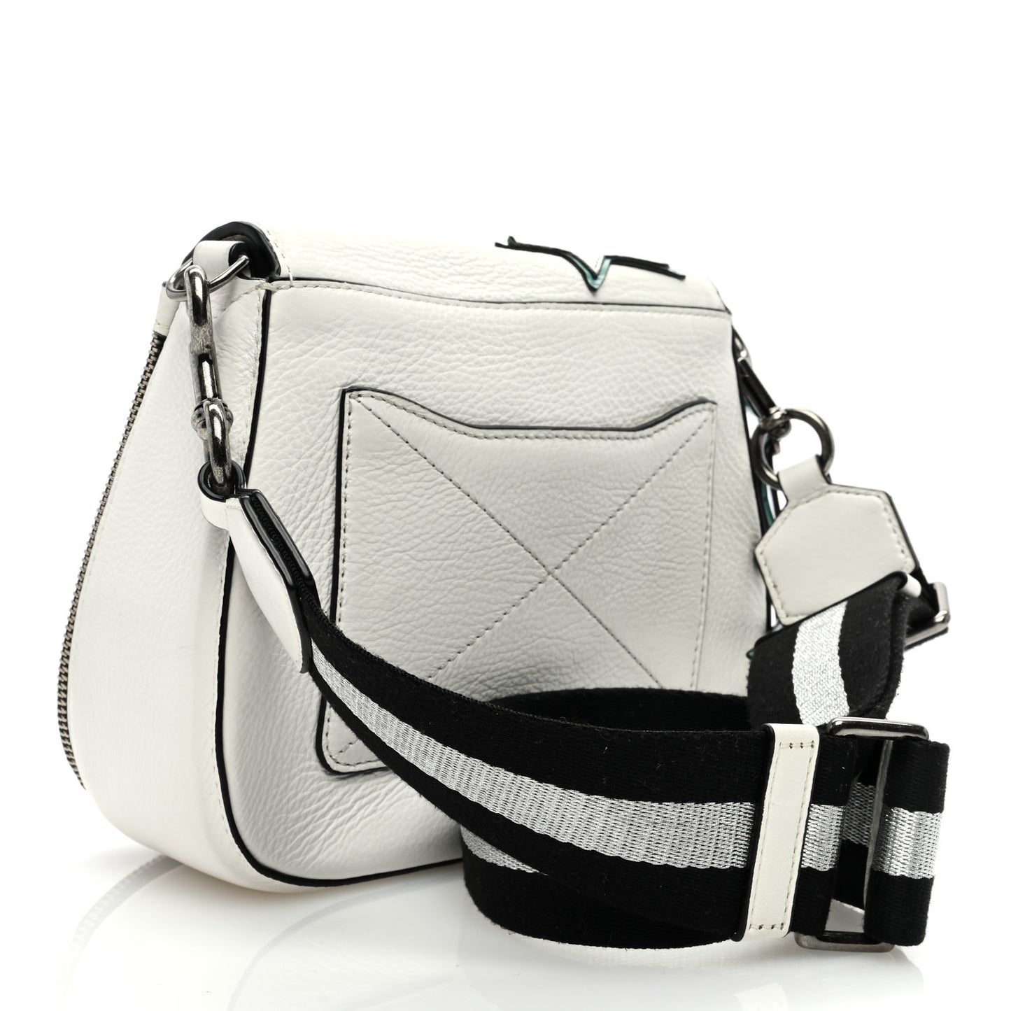 Pebbled Calfskin Star Patchwork Small Saddle Bag White Multicolor Almond