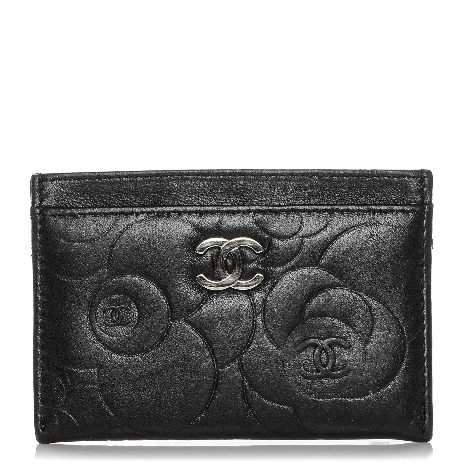Chanel Lambskin Camellia Embossed Card Holder Black 1 of 8