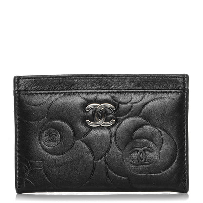 Chanel Lambskin Camellia Embossed Card Holder Black 1 of 8