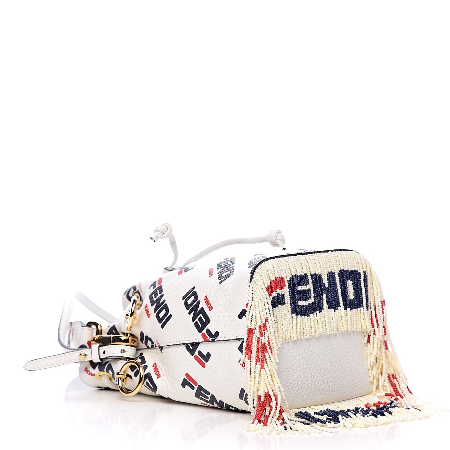 X FILA Calfskin F is Fendi Mania Fringe Mini Mon Tresor Bucket Bag White