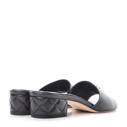 Chanel Lambskin Quilted CC Sandal Mules 37.5 Black 4 of 12