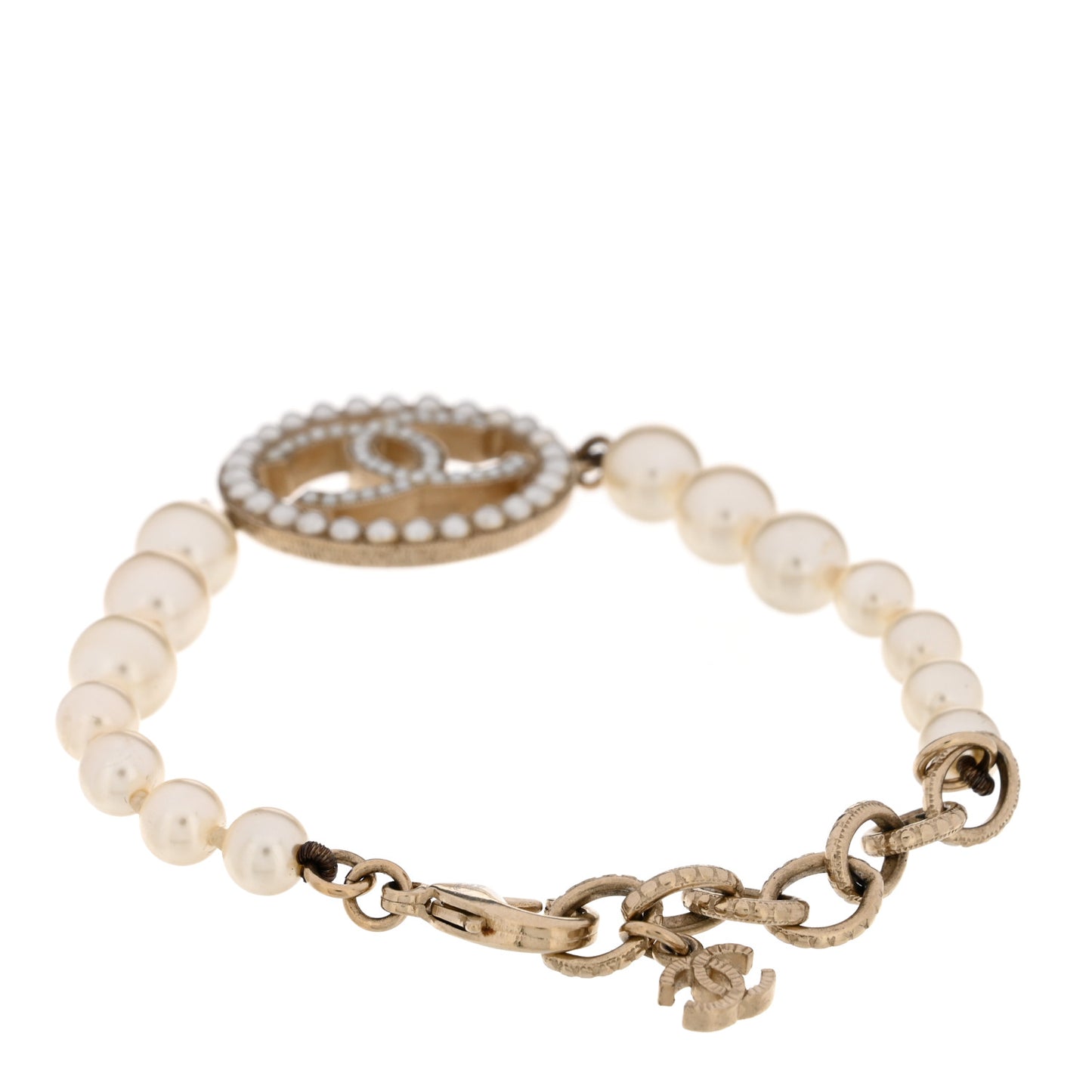 Crystal Pearl CC Bracelet Gold