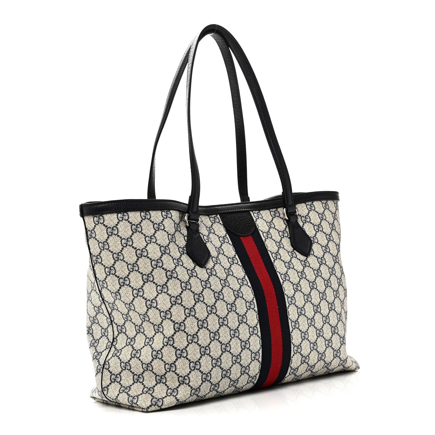 Gucci GG Supreme Monogram Textured Calfskin Web Medium Ophidia Shopping Tote Beige Blue 3 of 10