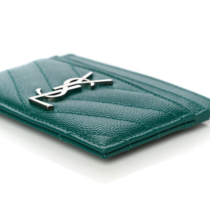 Saint Laurent Grain De Poudre Matelasse Chevron Monogram Credit Card Case Malachite 10 of 11