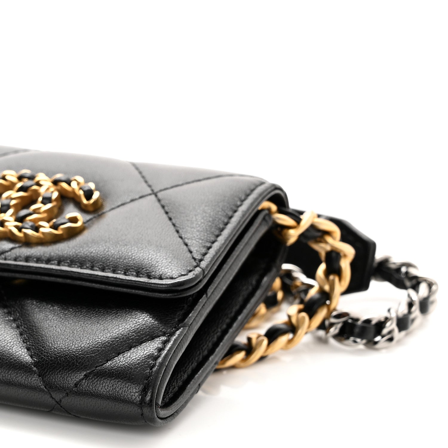 Chanel Lambskin Quilted Chanel 19 Flap Coin Purse With Chain Black 10 of 11