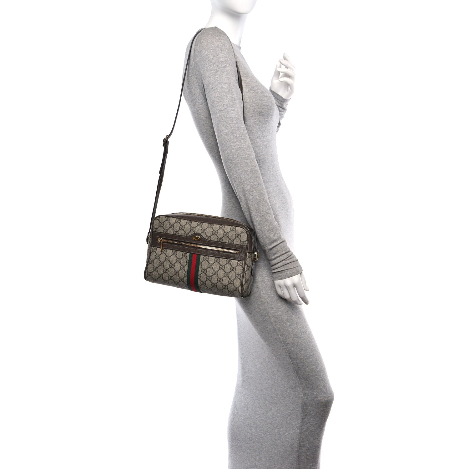 Gucci GG Supreme Monogram Web Small Ophidia Shoulder Bag Brown 2 of 10