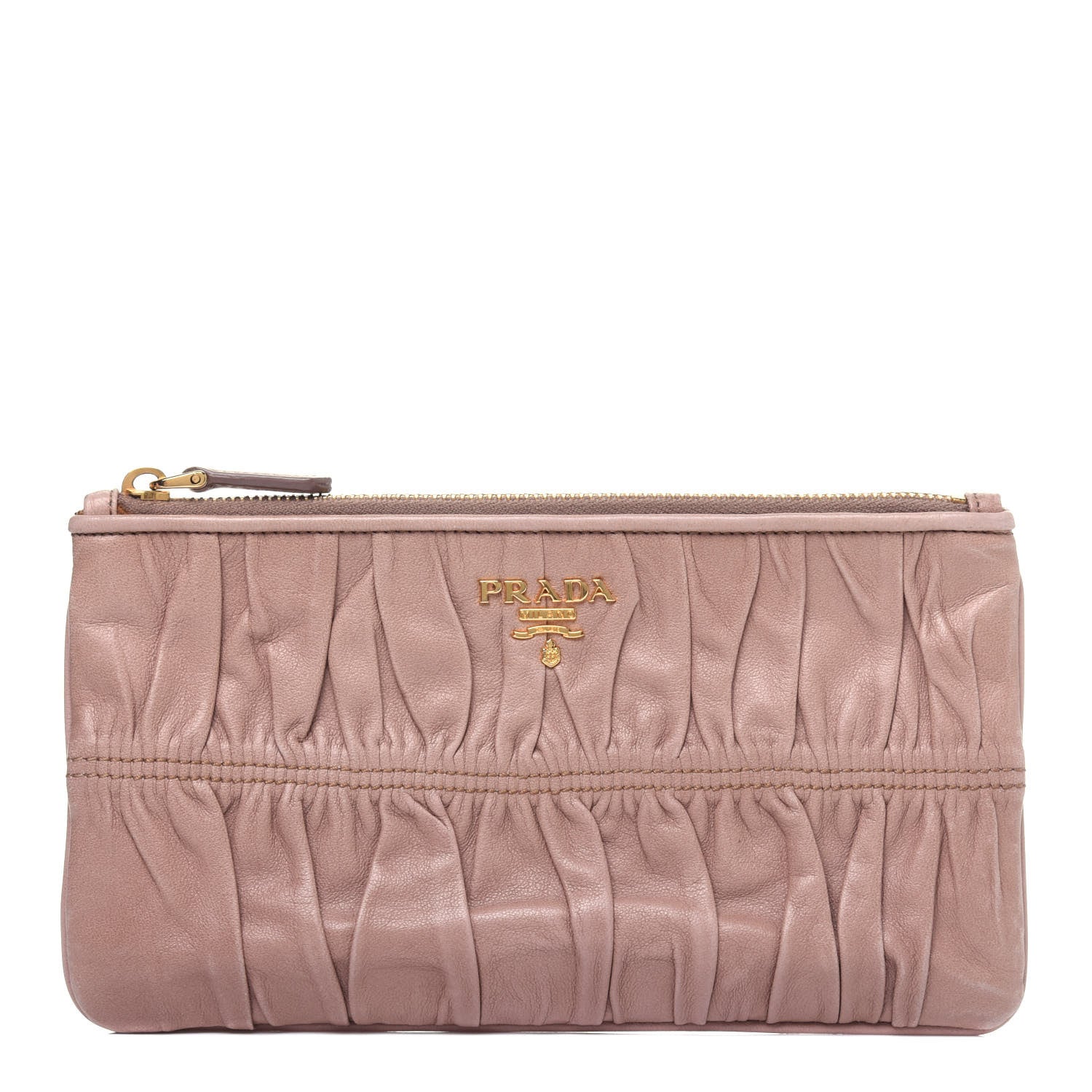 Prada Nappa Gaufre Ruched Pouch Cammeo 1 of 12