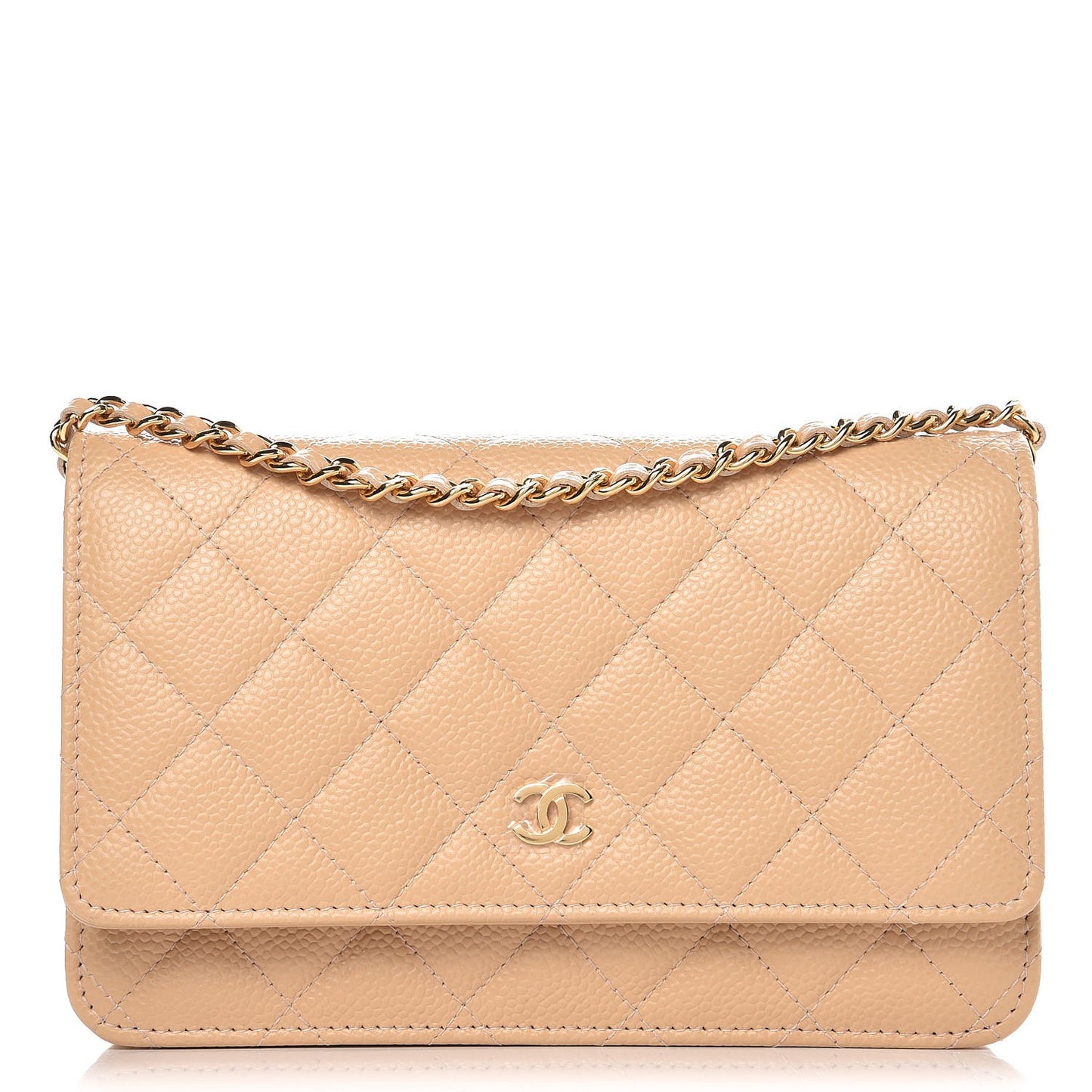 Caviar Quilted Wallet On Chain WOC Beige Clair