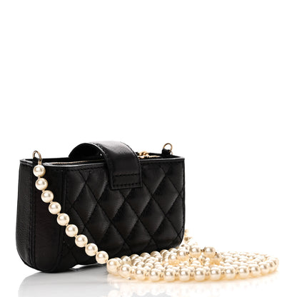 Chanel Calfskin Quilted Pearl Chain Love Symbols Mini Bag Black 3 of 12