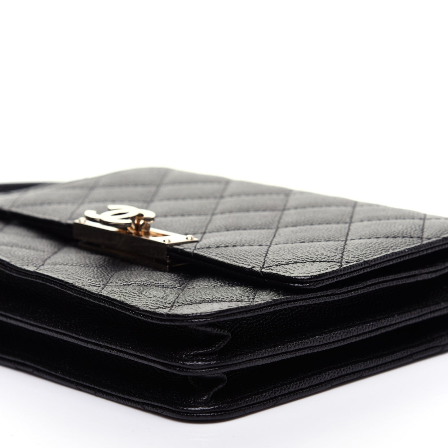 Caviar Quilted Golden Class Wallet On Chain WOC Black