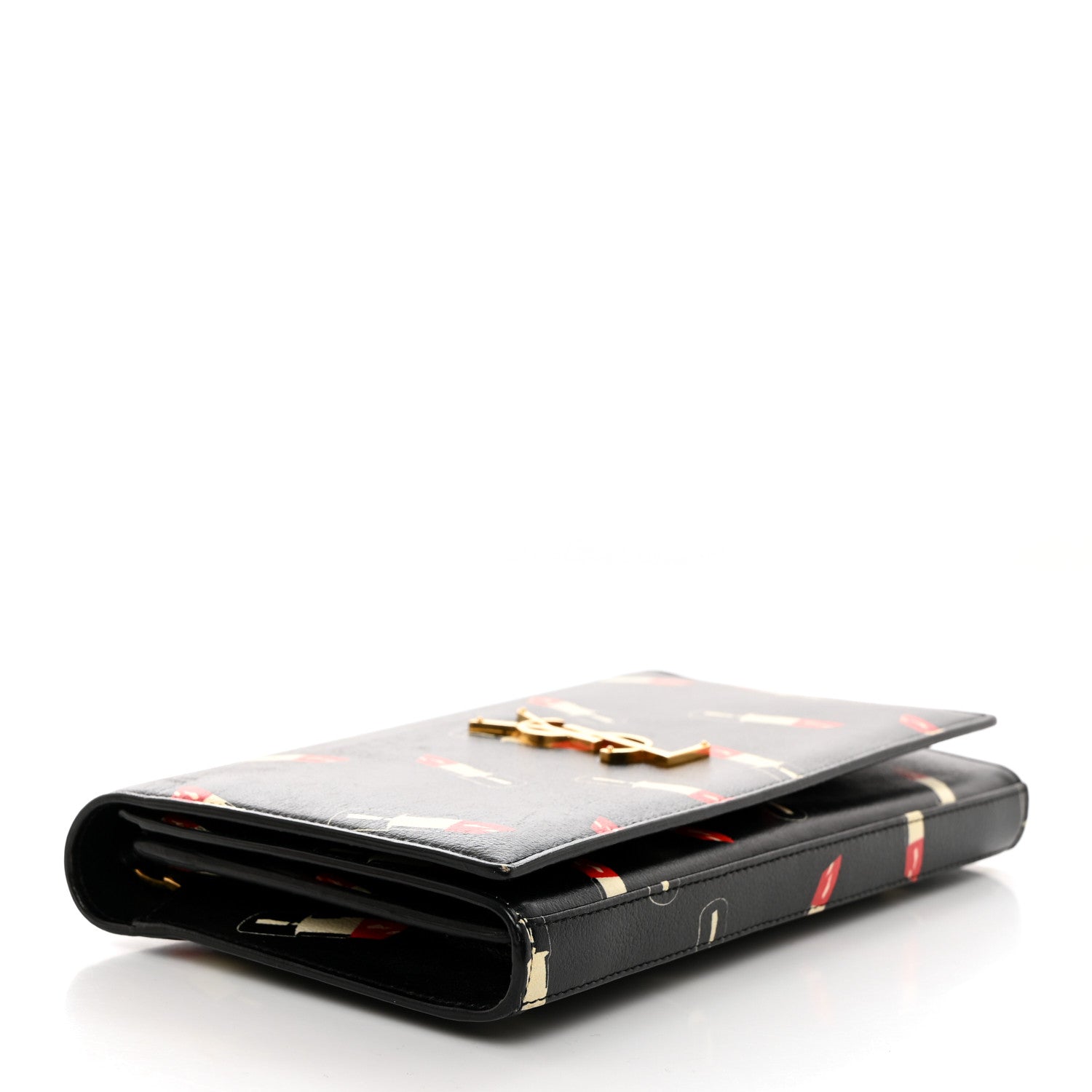 Saint Laurent Calfskin Lipstick Print Classic Monogram Kate Wallet On Chain Black 4 of 10