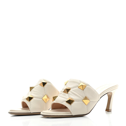 Valentino Garavani Nappa Quilted Roman Stud 65mm Slide Sandals 36.5 Light Ivory 3 of 7