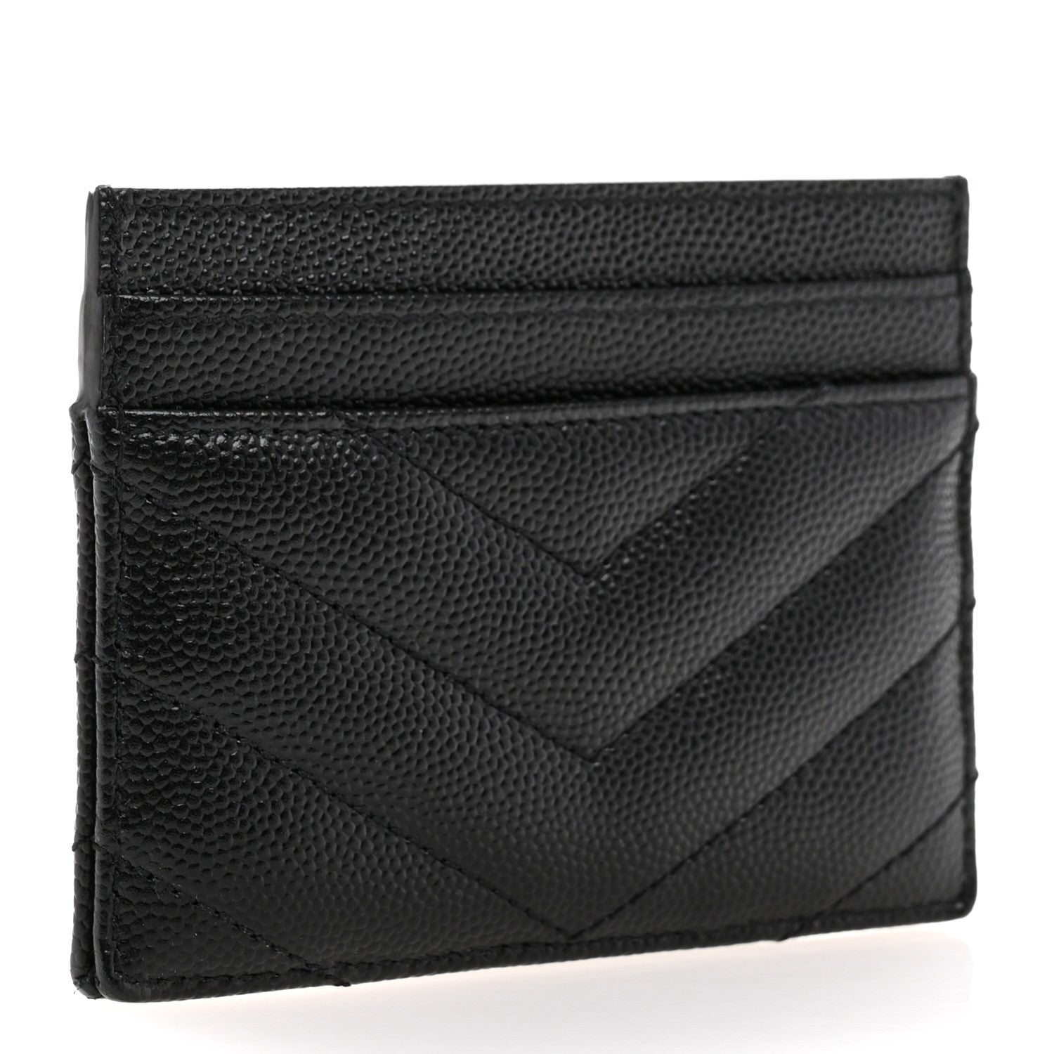 Saint Laurent Grain De Poudre Matelasse Chevron Monogram Credit Card Case Black 3 of 9
