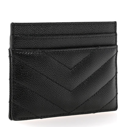 Saint Laurent Grain De Poudre Matelasse Chevron Monogram Credit Card Case Black 3 of 9