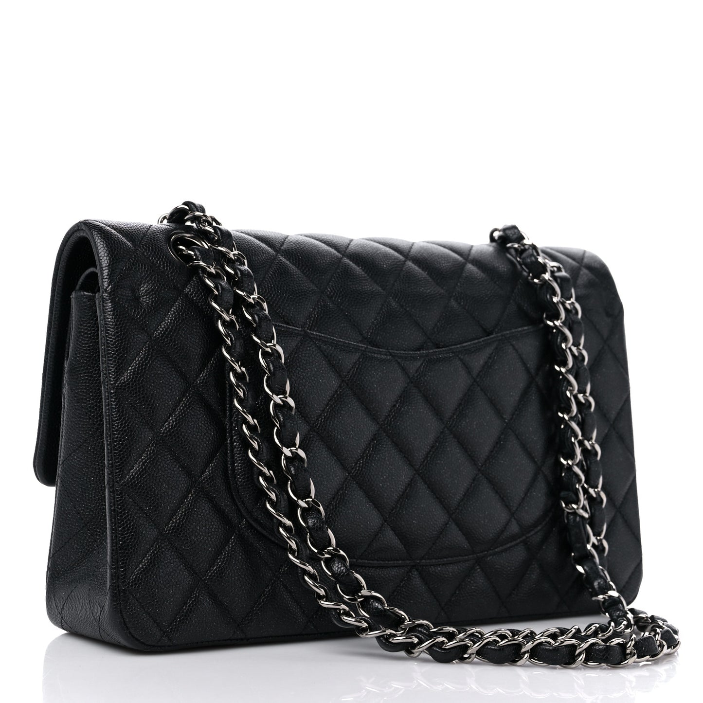 Iridescent Caviar Quilted Medium Double Flap Black