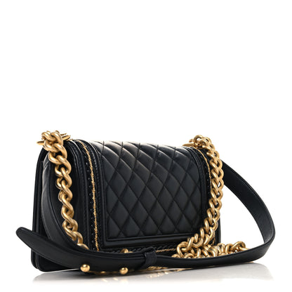 Chanel Lambskin Quilted Small Chain Detail Boy Flap Black 3 of 10