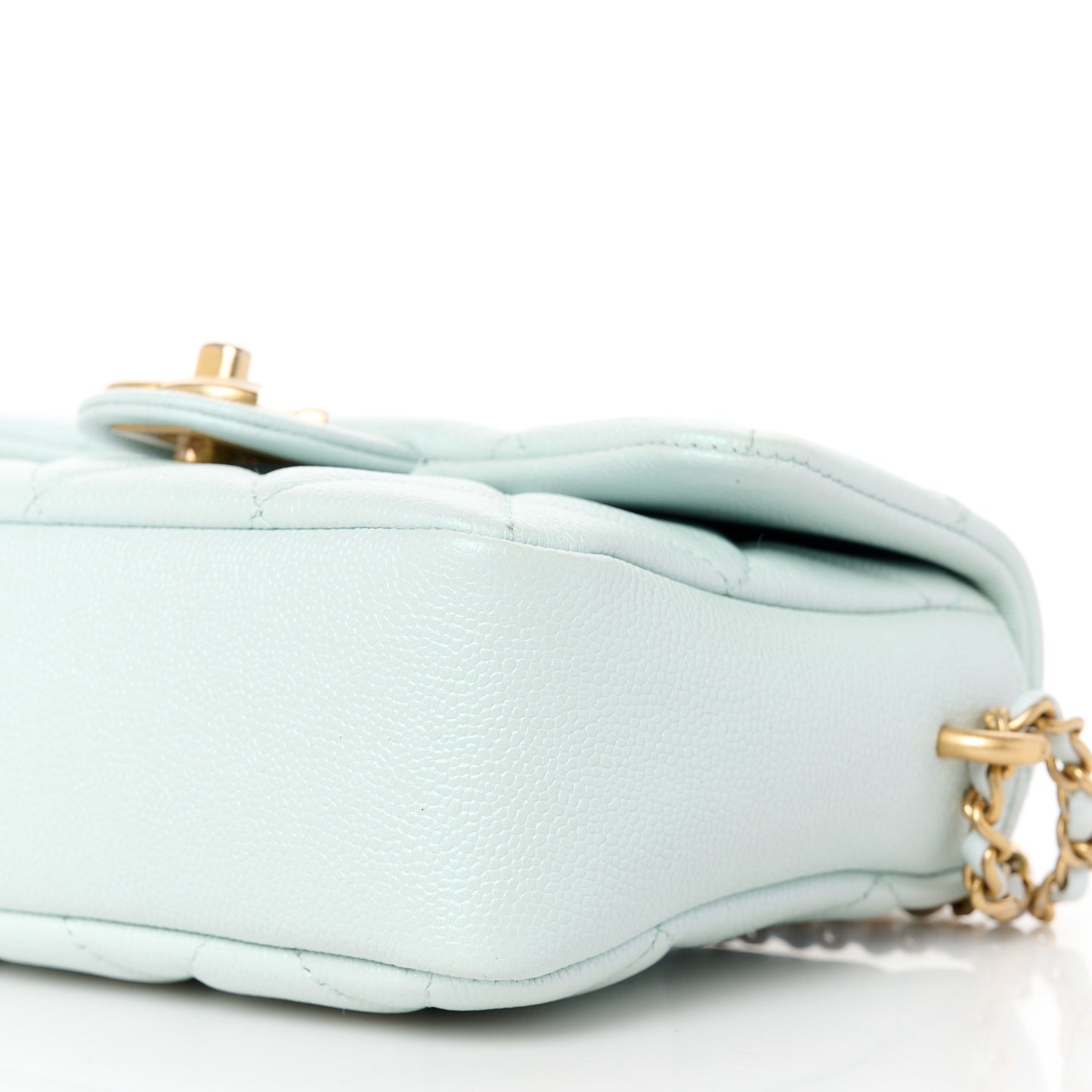 Iridescent Caviar Quilted Mini My Perfect Flap Light Green