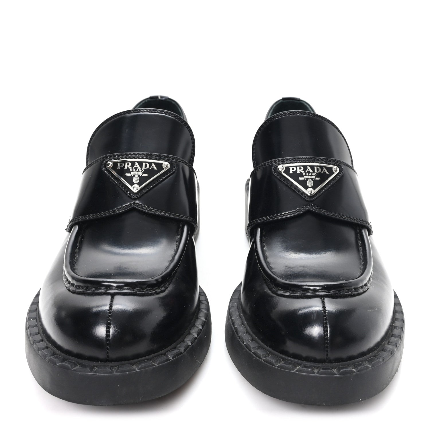 Prada Spazzolato Metal Triangle Logo 50mm Loafers 39 Black 3 of 11