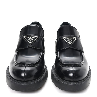 Prada Spazzolato Metal Triangle Logo 50mm Loafers 39 Black 3 of 11